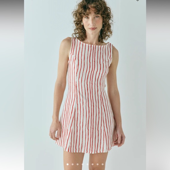 NWT VRG Girl Red CHLOE LINEN MINI DRESS STRIPE. Size XS US 2. Retail $138 - Picture 1 of 8